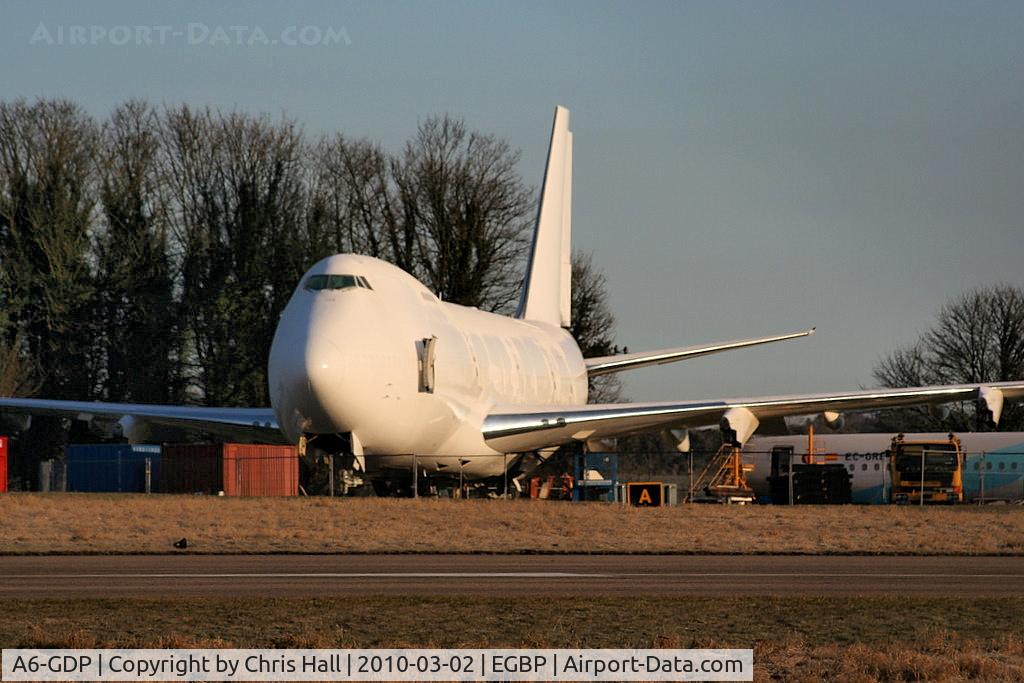 A6-GDP, 1975 Boeing 747-2B4B C/N 21098, ex Dubai Air Wing, being scrapped at Kemble