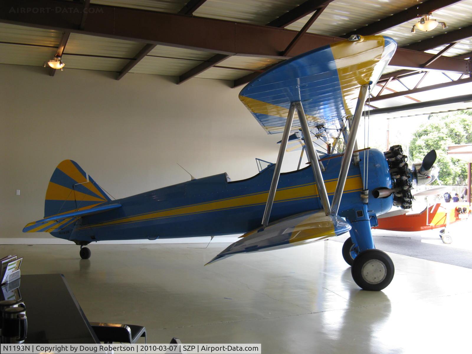 N1193N, 1941 Boeing E75 C/N 75-1218, 1941 Boeing Stearman E75, P&W R-985 Wasp Jr. 450 Hp upgrade from original Lycoming R-680-17