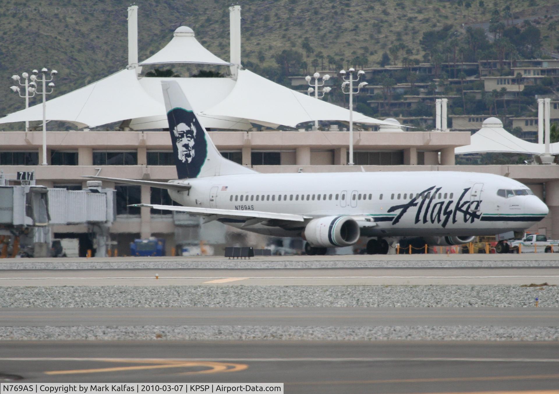 N769AS, 1993 Boeing 737-4Q8 C/N 25103, Alaska Airlines Boeing 737-490, ASA313 to KSFO taxiway Whiskey KPSP.