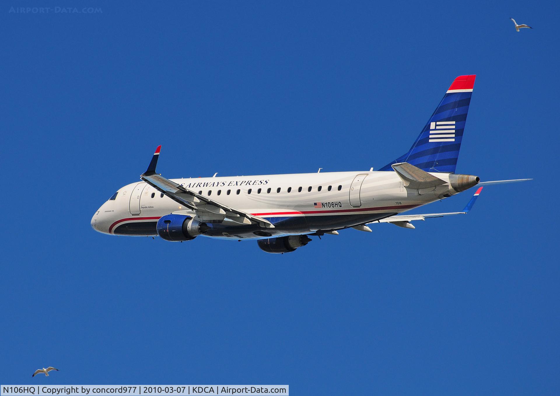 N106HQ, 2007 Embraer 175LR (ERJ-170-200LR) C/N 17000164, Seen at KDCA on 3/7/2010.
