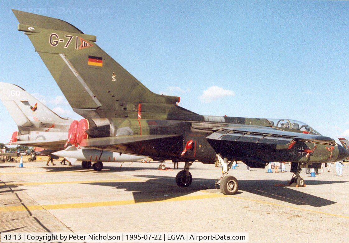 43 13, Panavia Tornado IDS C/N 029/GS002/4013, Tornado IDS of the Tri-National Tornado Training Establishment's Standards Squadron at RAF Cottesmore on display at the 1995 Intnl Air Tattoo at RAF Fairford.