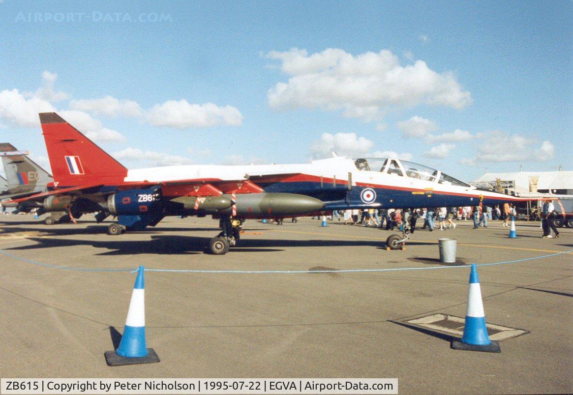 ZB615, 1982 Sepecat Jaguar T.2A C/N B38, Jaguar T.2A, callsign ETP 07, from Boscombe Down on display at the 1995 Intnl Air Tattoo at RAF Fairford.