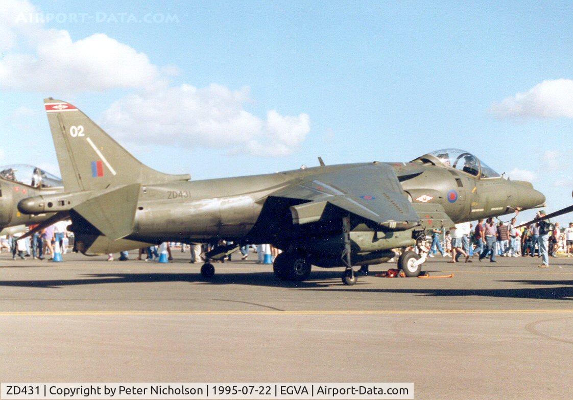ZD431, British Aerospace Harrier GR.7 C/N P43, Harrier GR.7, callsign VCR 68, of 1 Squadron at RAF Wittering on display at the 1995 Intnl Air Tattoo at RAF Fairford.