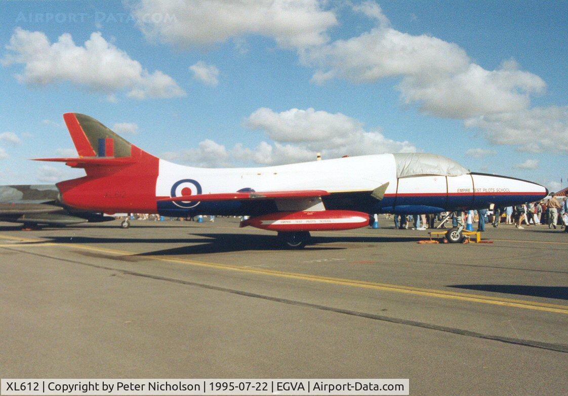 XL612, 1958 Hawker Hunter T.7 C/N 41H-695346, Hunter T.7 of Boscombe Down's Empire Test Pilots School on display at the 1995 Intnl Air Tattoo at RAF Fairford.