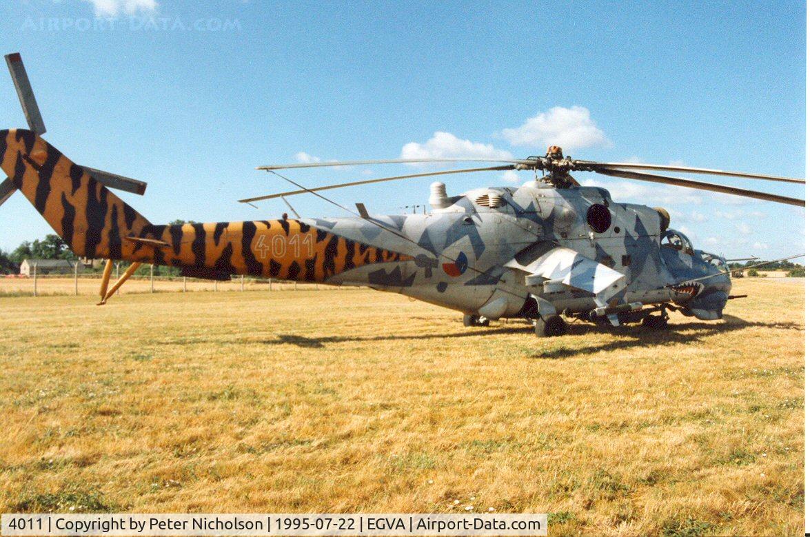 4011, Mil Mi-24V Hind E C/N 344011, Mi-24V Hind of the Czech Air Force on display at the 1995 Intnl Air Tattoo at RAF Fairford.