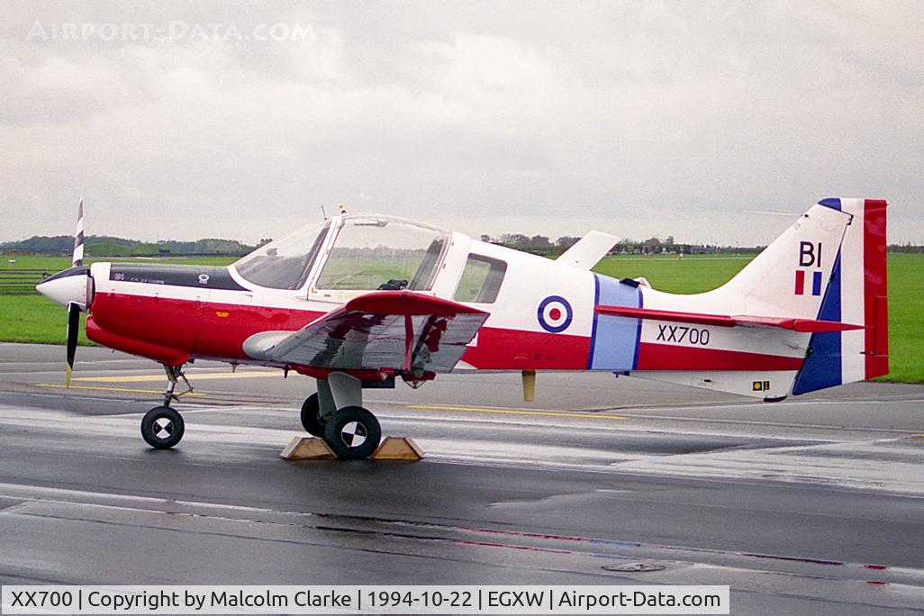 XX700, 1975 Scottish Aviation Bulldog T.1 C/N BH120/349, Scottish Aviation Bulldog T1 from the RAF College Air Squadron based at Cranwell at RAF Waddington's Photocall 94. Later became PH-SAV and G-CBEK