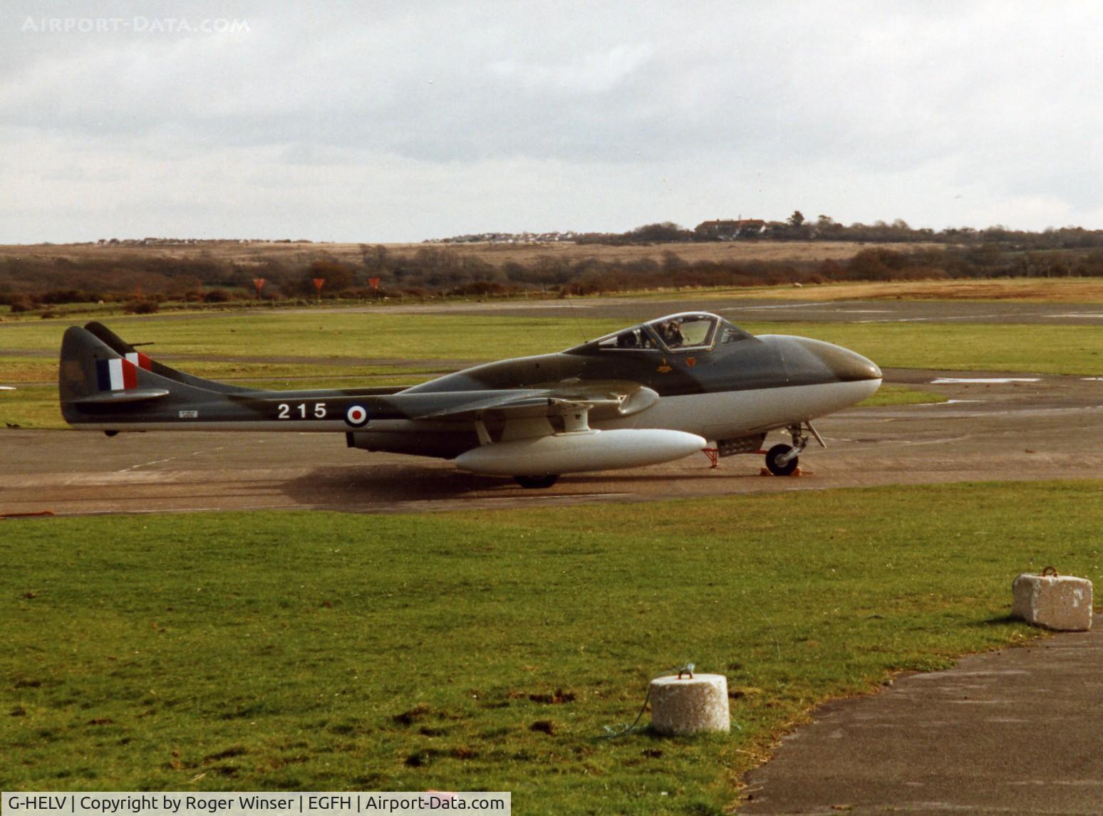 G-HELV, 1958 De Havilland (F+W Emmen) Vampire T.55 (DH-115) C/N 975, DH Vampire T.55 visiting Swansea Airport in 1999