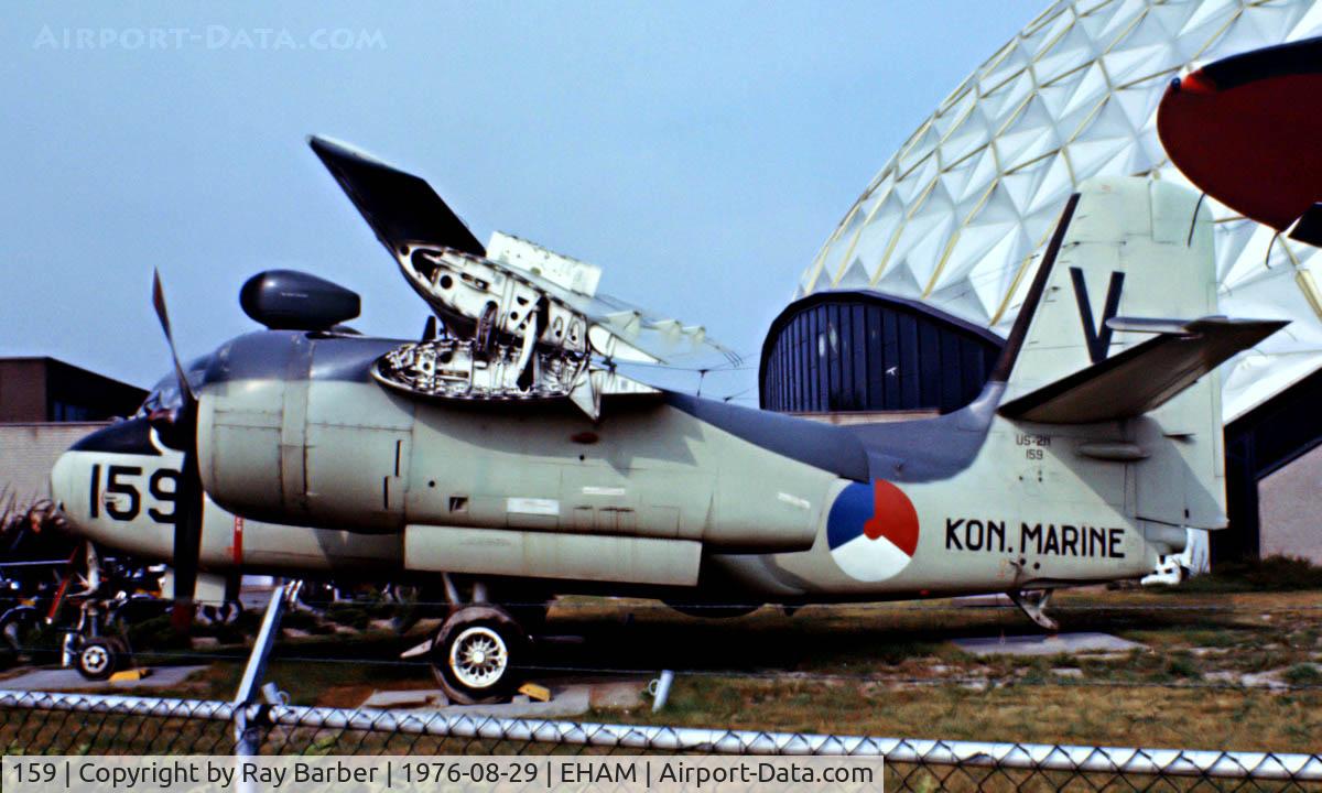 159, Grumman US-2N Tracker C/N 720, Seen here dispayed outside the old Aviadrome Museum at Schiphol Airport before being moved to Lelystad where the Museum is now based. Image taken from a slide.