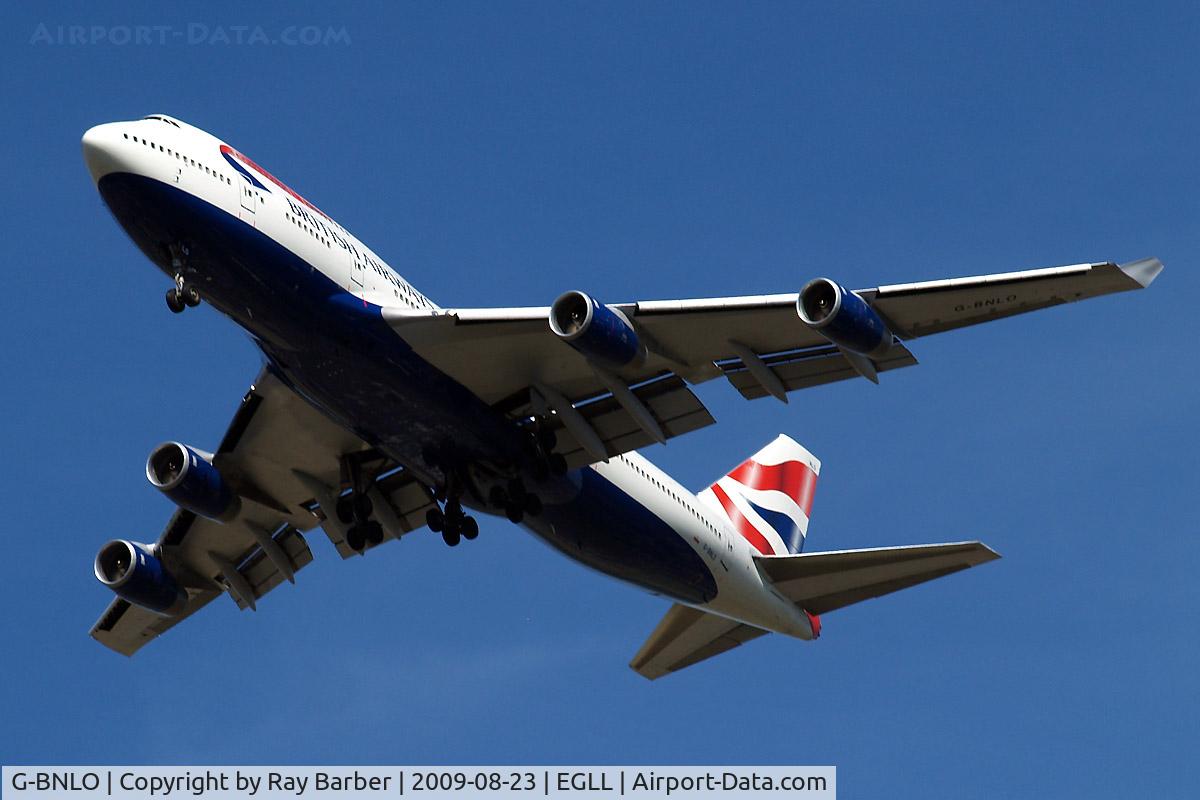 G-BNLO, 1990 Boeing 747-436 C/N 24057, Boeing 747-436 [24057] (British Airways) Home~G 23/08/2009. Taken on approach 3 miles out 27R London Heathrow Airport.