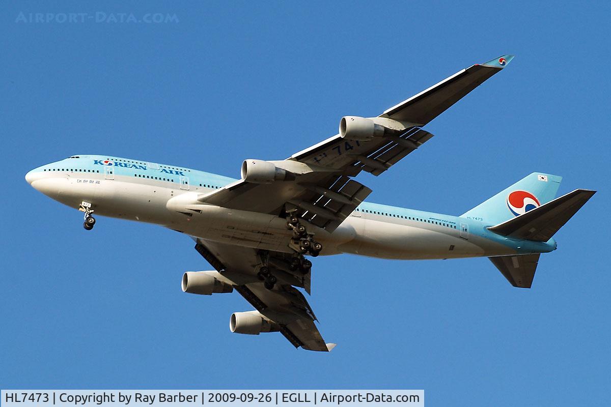 HL7473, 1996 Boeing 747-4B5 C/N 28335, HL7473   Boeing 747-4B5 [28335] (Korean Air) Home~G 26/09/2009. Taken on approach 3 miles out 27R London Heathrow Airport.