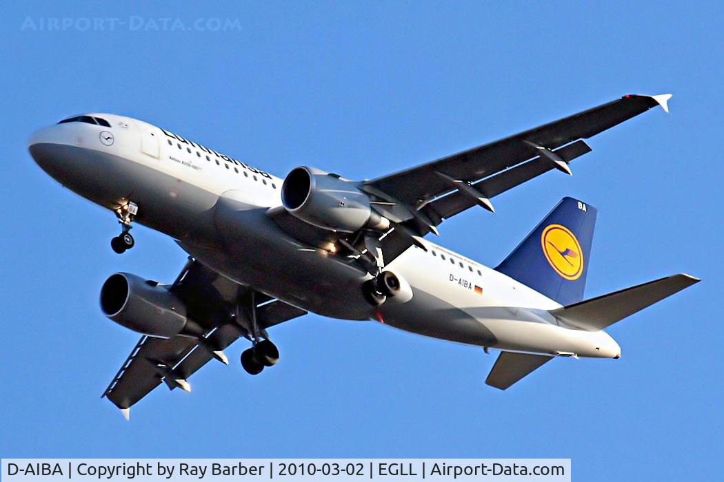 D-AIBA, 2009 Airbus A319-114 C/N 4141, Airbus A319-114 [4141] (Lufthansa) Home~G 02/03/2010. Taken on approach 3 miles out 27R London Heathrow Airport.