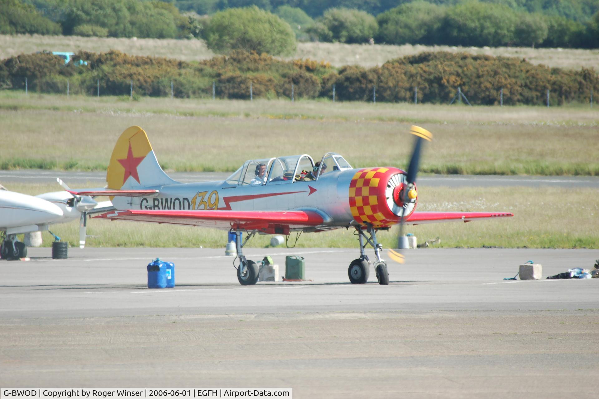 G-BWOD, 1983 Bacau Yak-52 C/N 833810, Based at Swansea Airport 2006 -2009. Re-registered G-STNR on 1st December 2010.