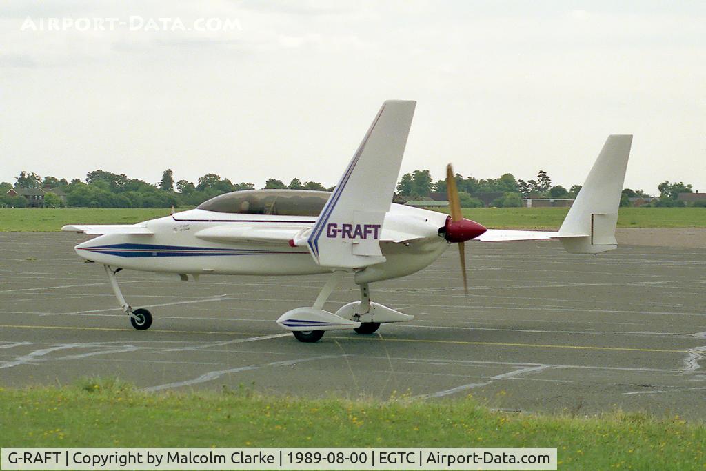 G-RAFT, 1983 Rutan Long-EZ C/N PFA 074A-10734, Rutan 61 Long-EZ at Cranfield Airport in 1989.