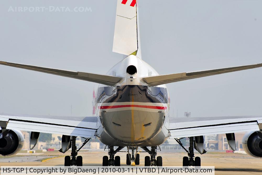 HS-TGP, 1994 Boeing 747-4D7 C/N 26610, hold short runway 21R before take off for flight test after heavy maintenance