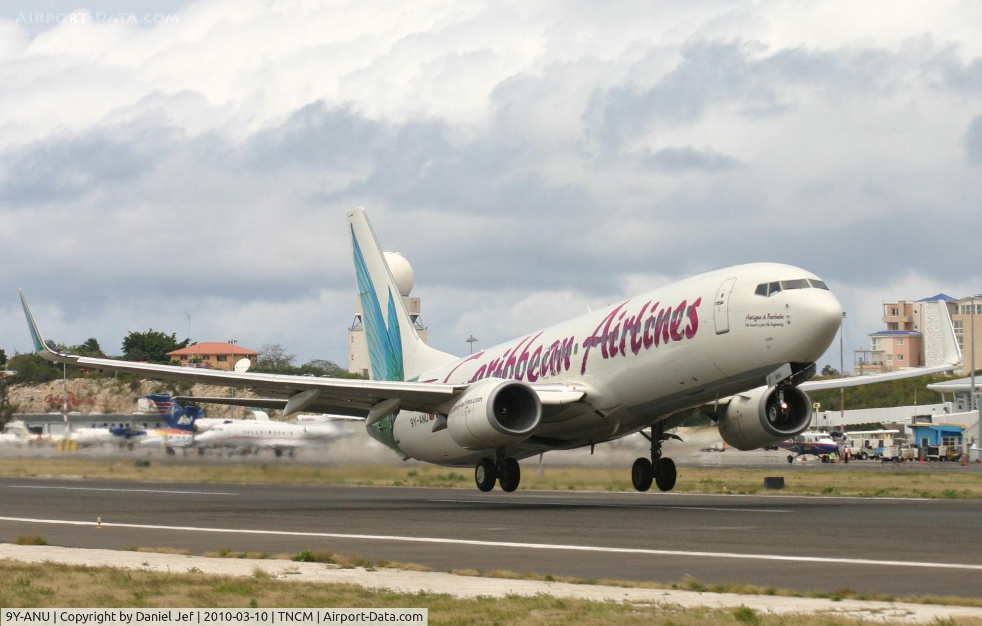 9Y-ANU, 2000 Boeing 737-8Q8 C/N 28235, Caribbean airlines 9Y-ANU departing TNCM runway 10