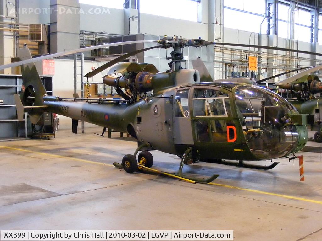 XX399, 1975 Westland SA-341B Gazelle AH1 C/N 1321, undergoing maintenance with the Gazelle Depth Support Hub