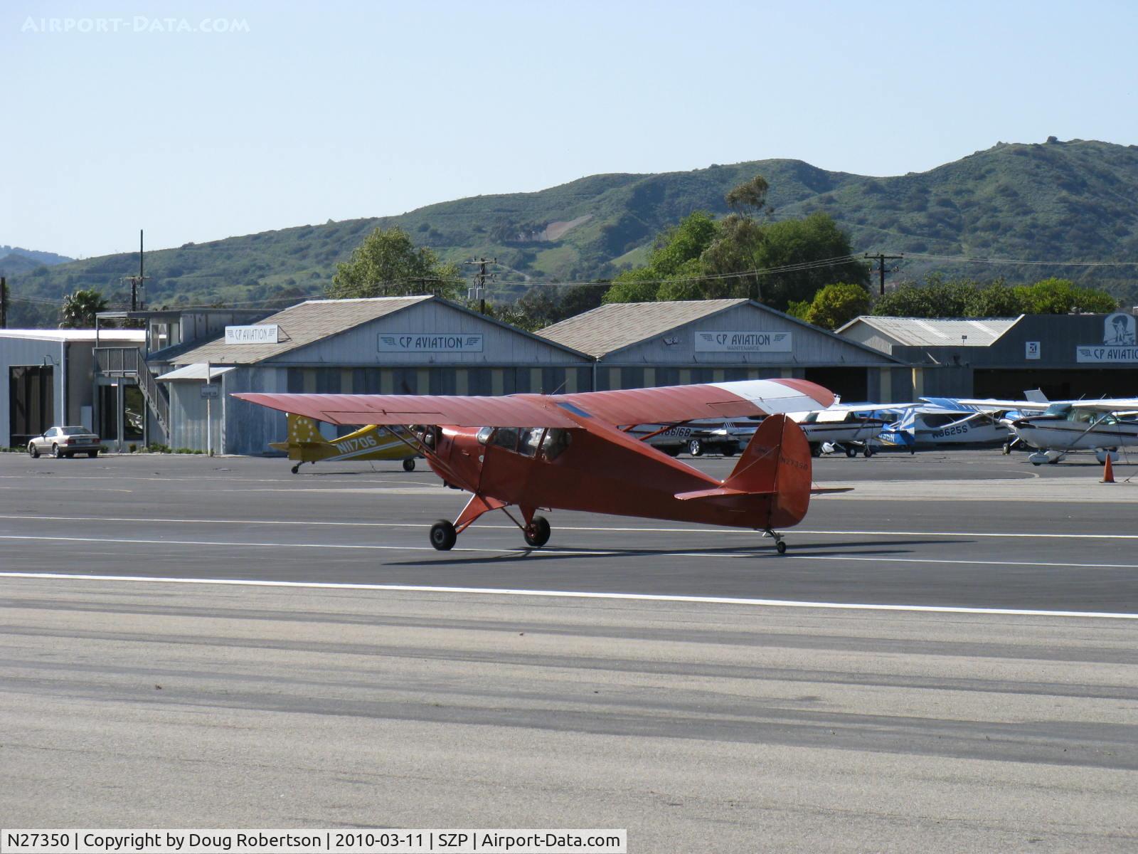 N27350, 1940 Aeronca 60-TF C/N 1630T, 1940 Aeronca 60-TF DEFENDER, Franklin 4AC150-A 60 Hp, quite rare model now, nearly identical to Army O-58/L-3, landing roll Rwy 22