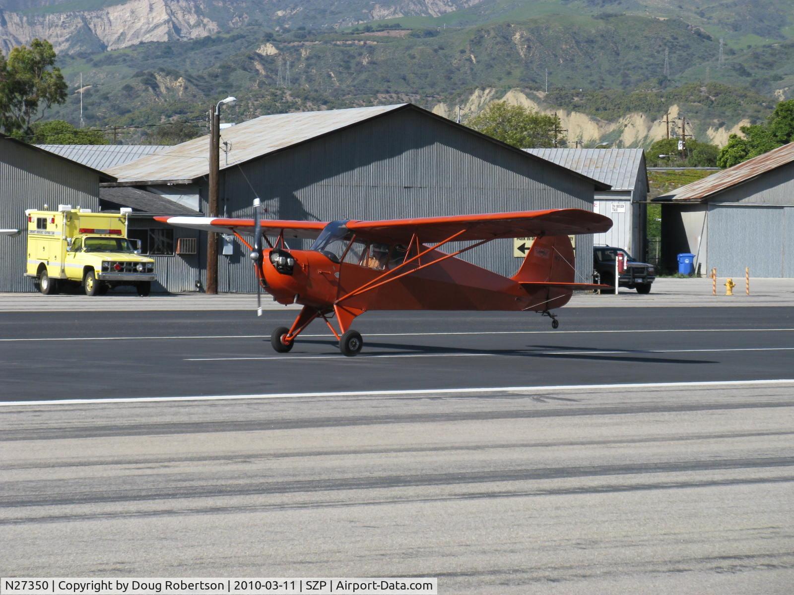 N27350, 1940 Aeronca 60-TF C/N 1630T, 1940 Aeronca 60-TF DEFENDER, Franklin 4AC150-A 60 Hp, quite rare model now, nearly identical to Army O-58/L-3, landing roll Rwy 22
