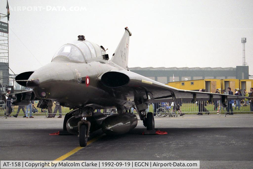 AT-158, 1976 Saab TF-35 Draken C/N 35-1158, Saab TF-35 Draken. The two seater version built by SAAB in Sweden April 1976; accepted by the Danish AF June 22 1976; last official flight Aug 15 1996. Seen at RAF Finningley Air Show in 1992