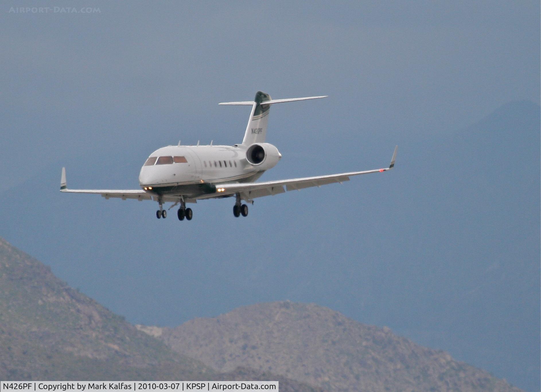 N426PF, 2002 Bombardier Challenger 604 (CL-600-2B16) C/N 5547, SAGITTA LLC, Bombardier Challenger 601-3A, arriving from MMSD (Los Cabos Int'l ) 13R approach KPSP.