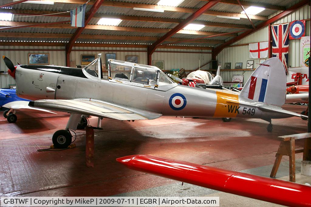 G-BTWF, 1951 De Havilland DHC-1 Chipmunk T.10 C/N C1/0564, Hangared at Breighton.