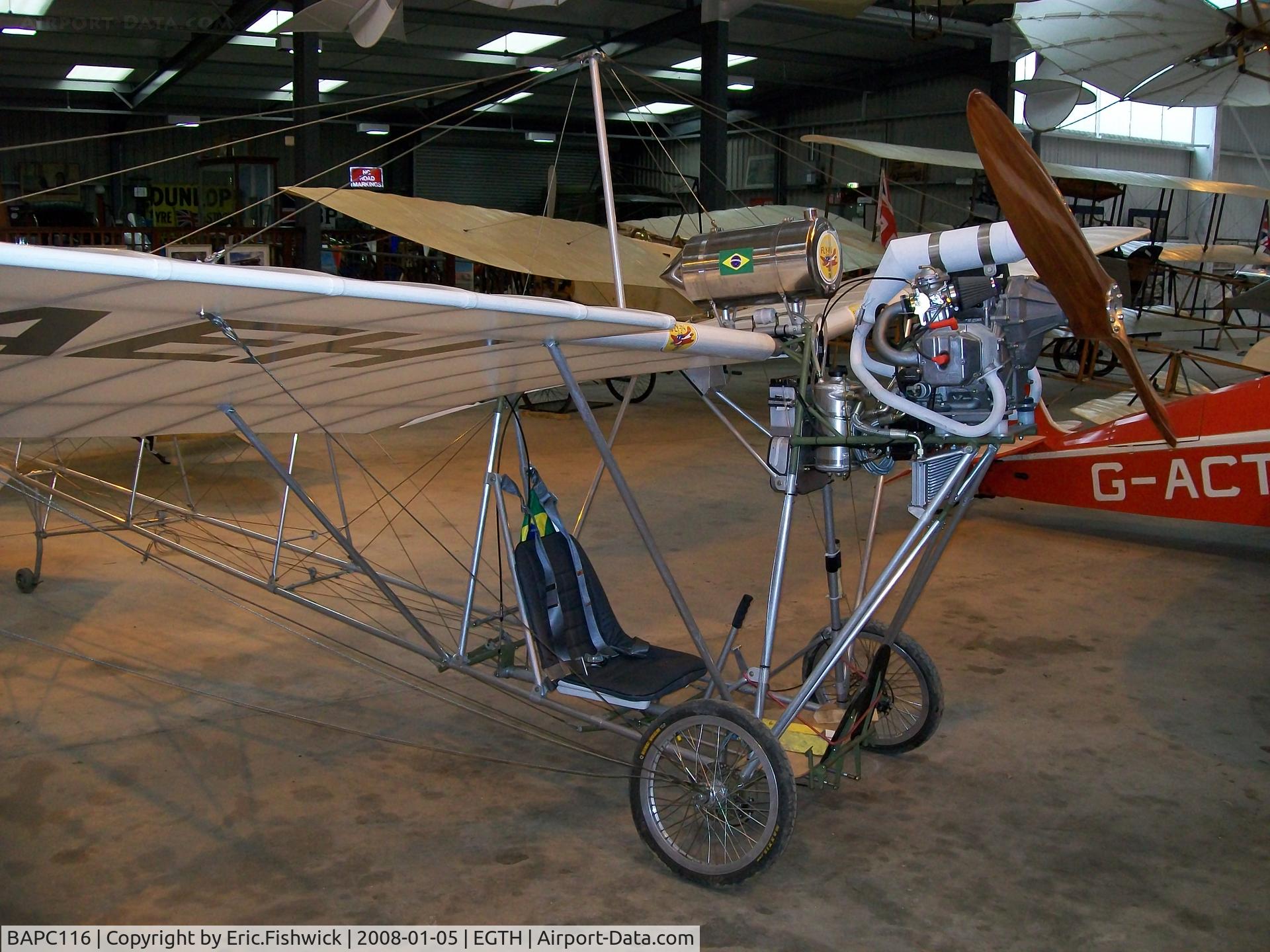 BAPC116, 1974 Santos-Dumont XX Demoiselle Replica C/N BAPC.116, Alberto Santos Dumont Demoiselle replica (aluminium tube not bamboo) at The Shuttleworth Collection