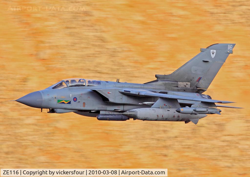 ZE116, 1986 Panavia Tornado GR.4A C/N 502/BS160/2502, Royal Air Force. Operated by the Marham Wing wearing 13 Squadron markings, coded '116'. Dunmail Raise, Cumbria.