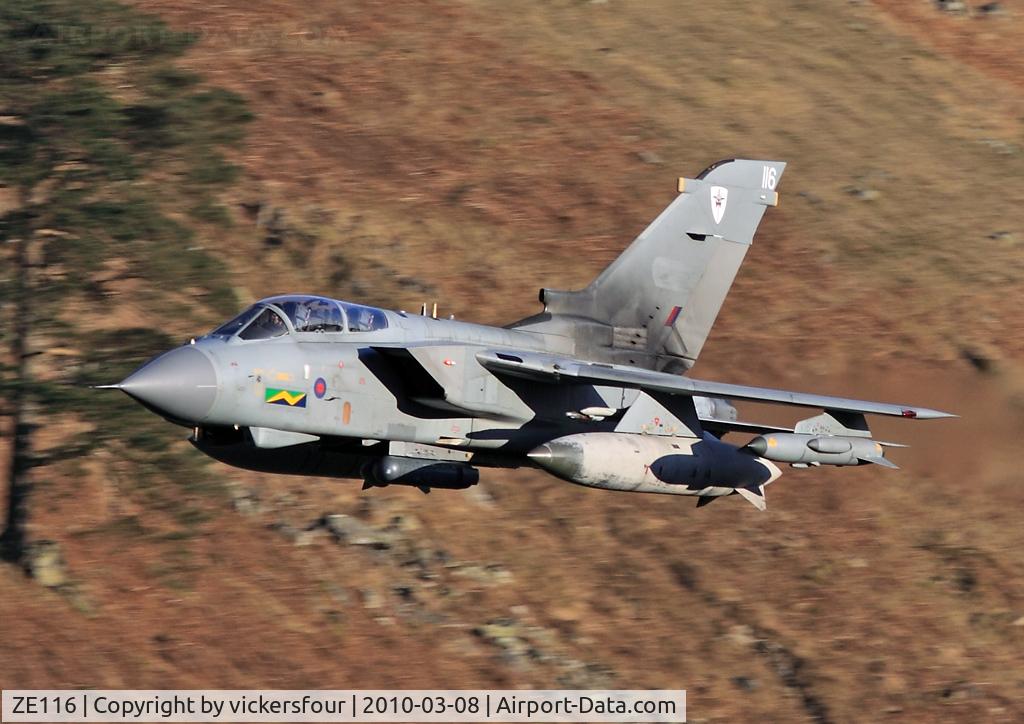 ZE116, 1986 Panavia Tornado GR.4A C/N 502/BS160/2502, Royal Air Force. Operated by the Marham Wing wearing 13 Squadron markings, coded '116'. Dunmail Raise, Cumbria.