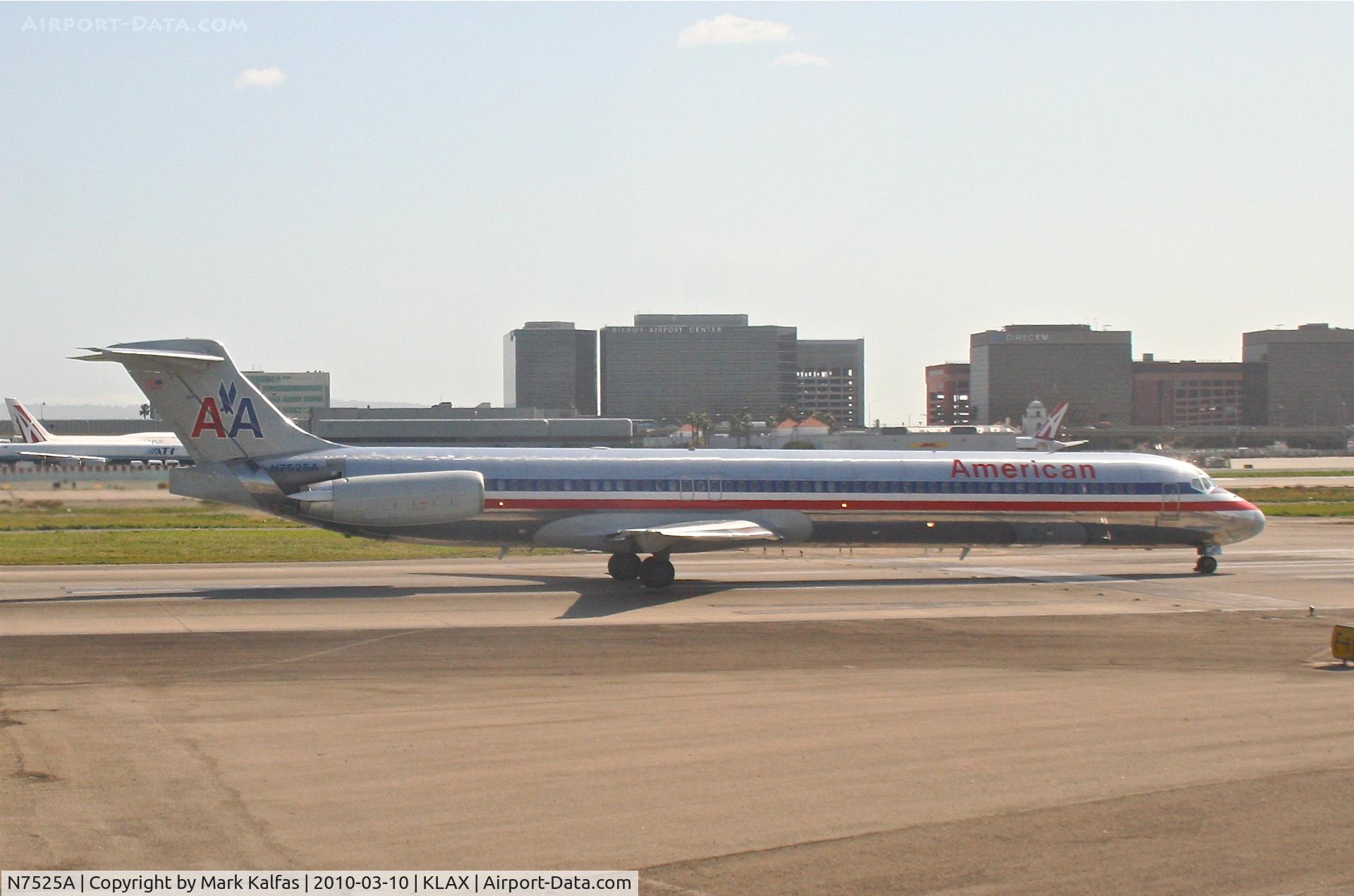 N7525A, 1990 McDonnell Douglas MD-82 (DC-9-82) C/N 49917, American Airlines Mcdonnell Douglas DC-9-82(MD-82), N7525A, AAL801 en route to KDAL, 25R departure KLAX.