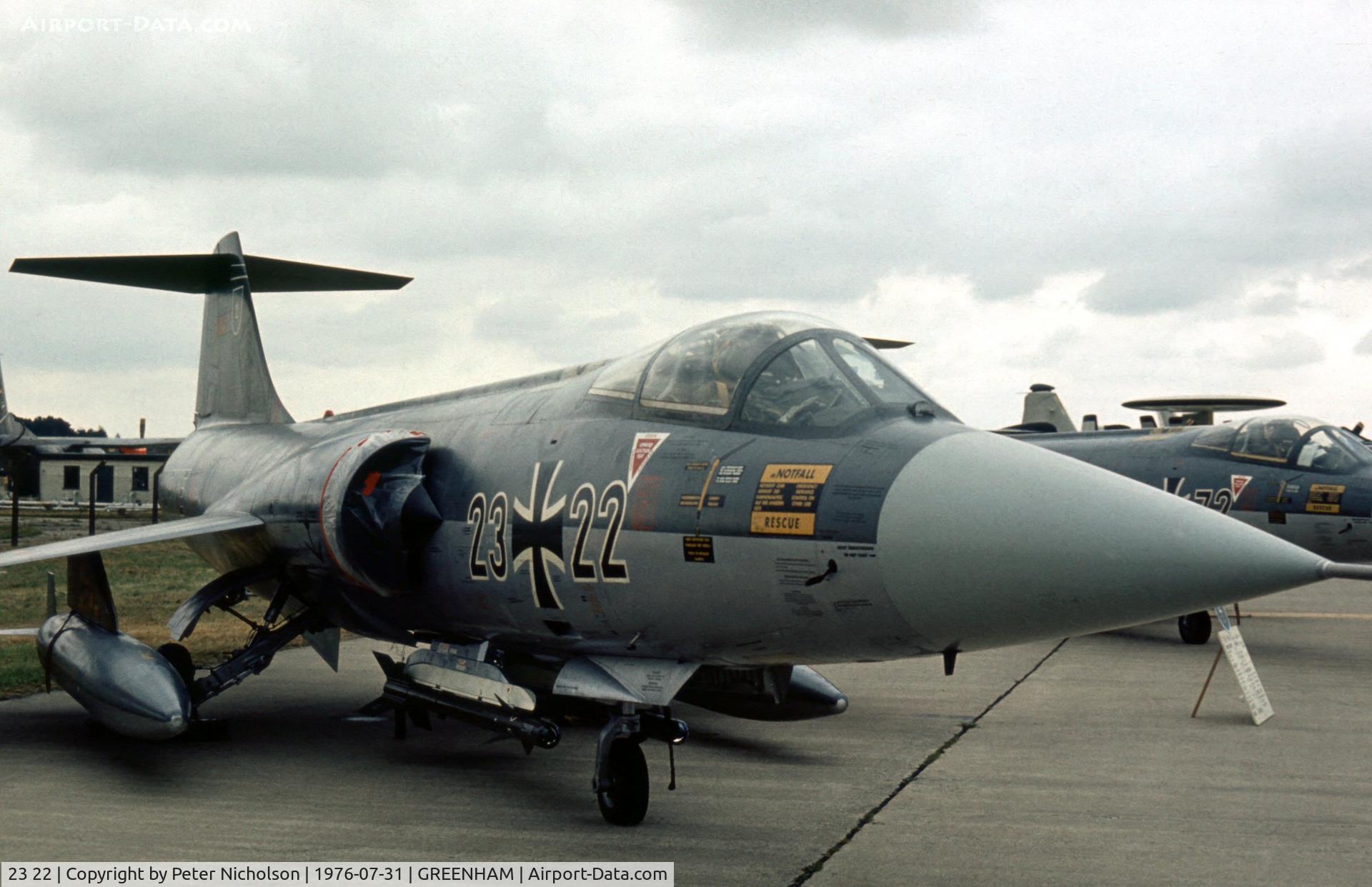 23 22, Lockheed F-104G Starfighter C/N 683-7206, F-104G Starfighter of MFG-2 at the 1976 Intnl Air Tattoo at RAF Greenham Common.