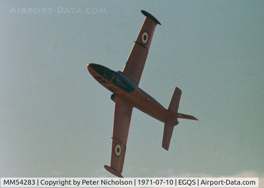 MM54283, Aermacchi MB-326G C/N 6448/189, MB.326G of Italian Air Force on display at the 1971 RNAS Lossiemouth Airshow.
