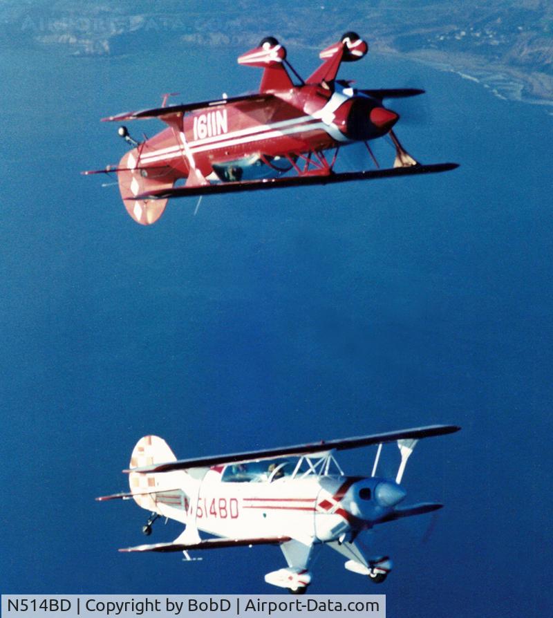 N514BD, 1995 Aviat Pitts S-2B Special C/N 5321, Edan (N514BD) and Marty (N1191) off Pt. Fermin.
