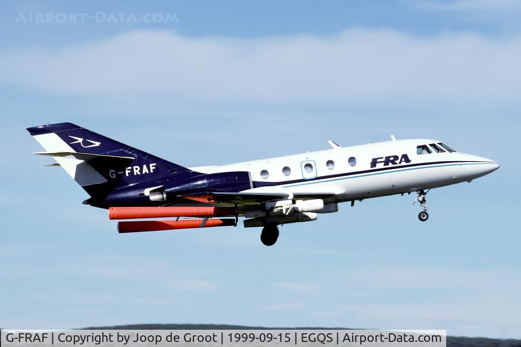 G-FRAF, 1974 Dassault Falcon (Mystere) 20E C/N 295, Target towing mission during the JMC 1999.