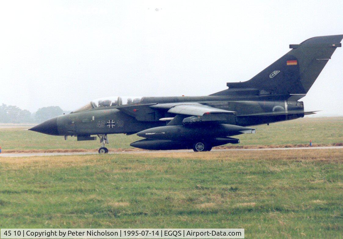 45 10, Panavia Tornado IDS C/N 528/GS163/4210, Tornado IDS, callsign German Air Force 6953, of JBG-33 based at Büchel preparing to depart from RAF Lossiemouth in the Summer of 1995.
