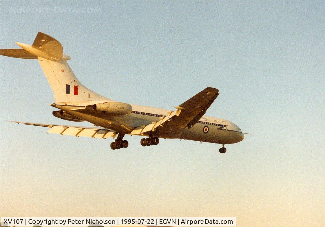 XV107, 1968 Vickers VC10 C.1K C/N 837, VC-10 C.1, named James Nicholson VC, of 10 Squadron in an early morning arrival at RAF Brize Norton in the Summer of 1995.
