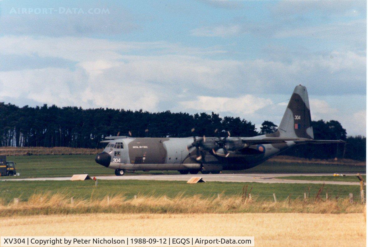 XV304, 1967 Lockheed C-130K Hercules C.3 C/N 382-4272, Hercules C.3 of the Lyneham Transport Wing taxying to the threshold at RAF Lossiemouth in September 1988.