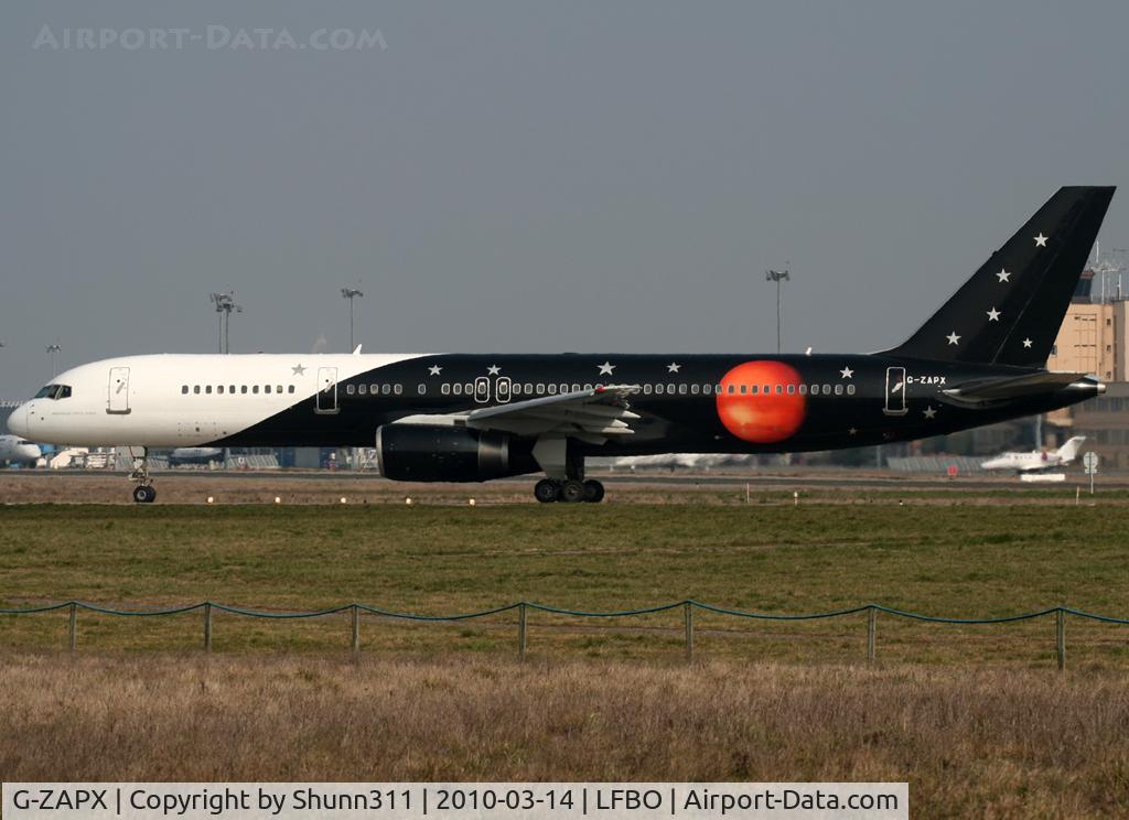 G-ZAPX, 2000 Boeing 757-256 C/N 29309, Lining up rwy 32R for departure... Flight for Air Mediterranee...