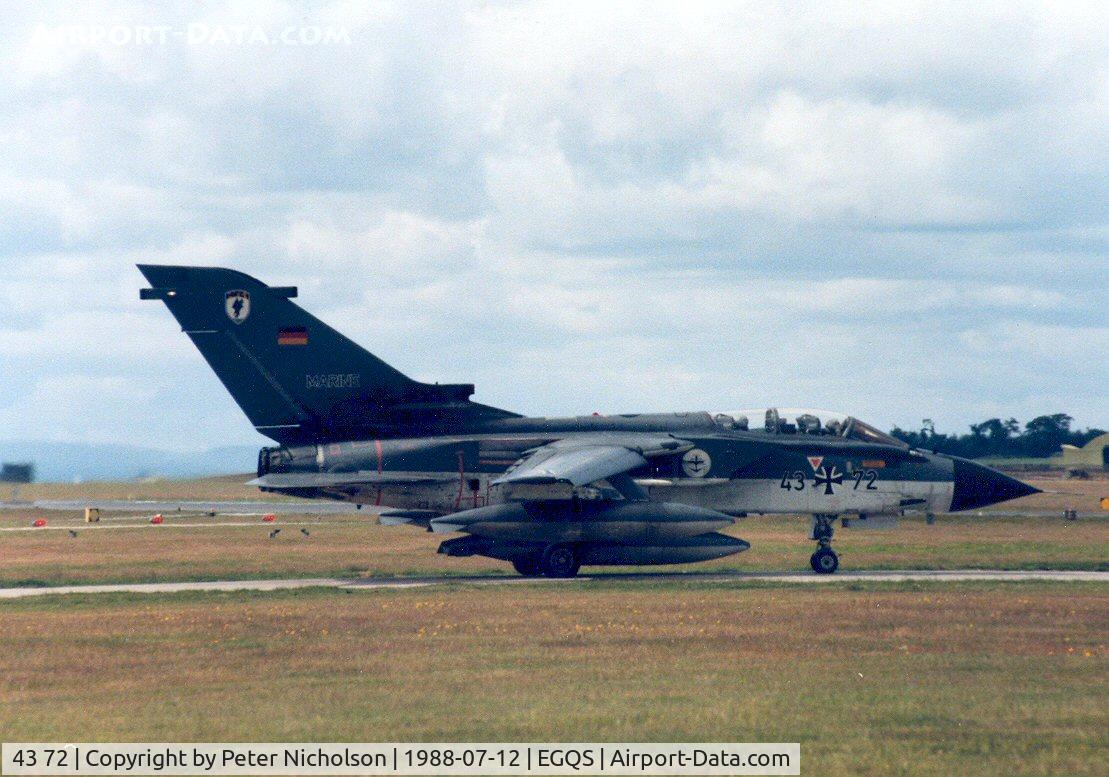43 72, Panavia Tornado IDS C/N 189/GS045/4072, Tornado IDS of Kreigsmarine MFG-1 joining Runway 23 at RAF Lossiemouth in the Summer of 1988.