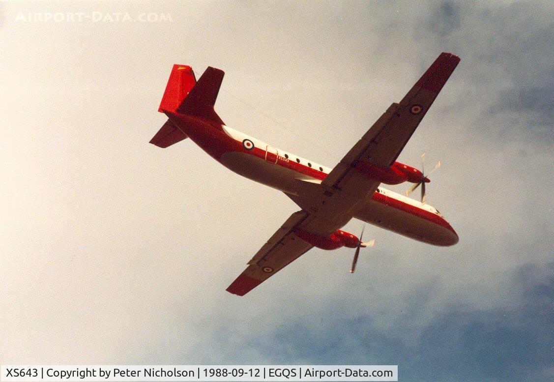 XS643, 1967 Hawker Siddeley HS-780 Andover E.3A C/N BN27, Andover E.3A of 115 Squadron on calibration tasks at RAF Lossiemouth in September 1988.