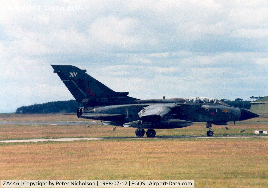 ZA446, 1983 Panavia Tornado GR.1 C/N 234/BS076/3112, Tornado GR.1 of 15 Squadron at RAF Bruggen awaiting clearance to join Runway 23 at RAF Lossiemouth in the Summer of 1988.