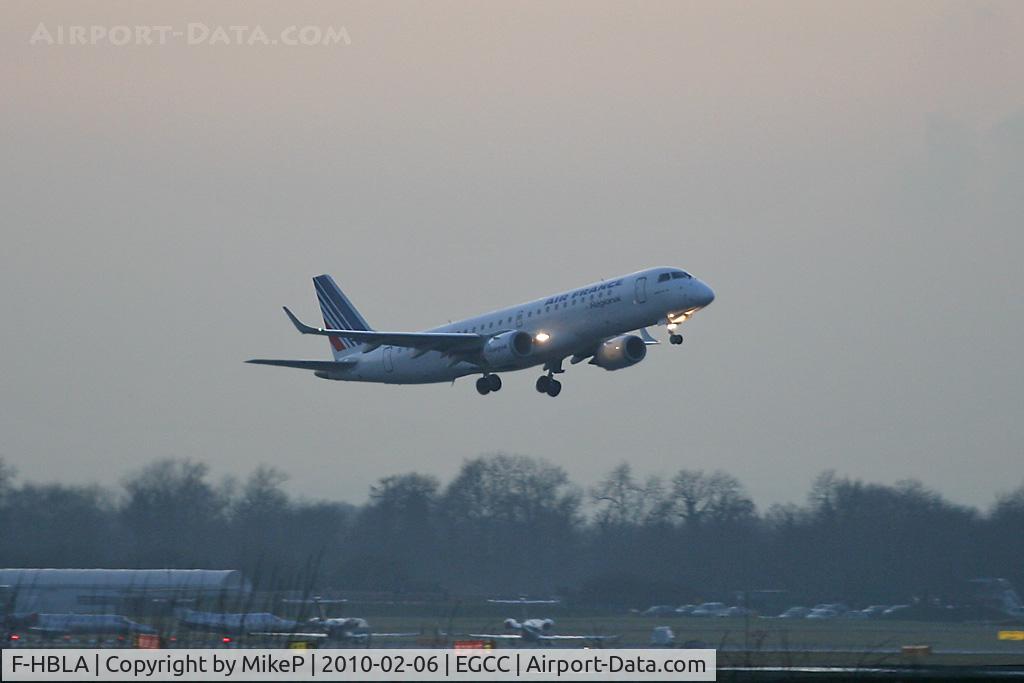 F-HBLA, 2007 Embraer 195LR (ERJ-190-200LR) C/N 19000051, Climbing away from 05L at dusk.