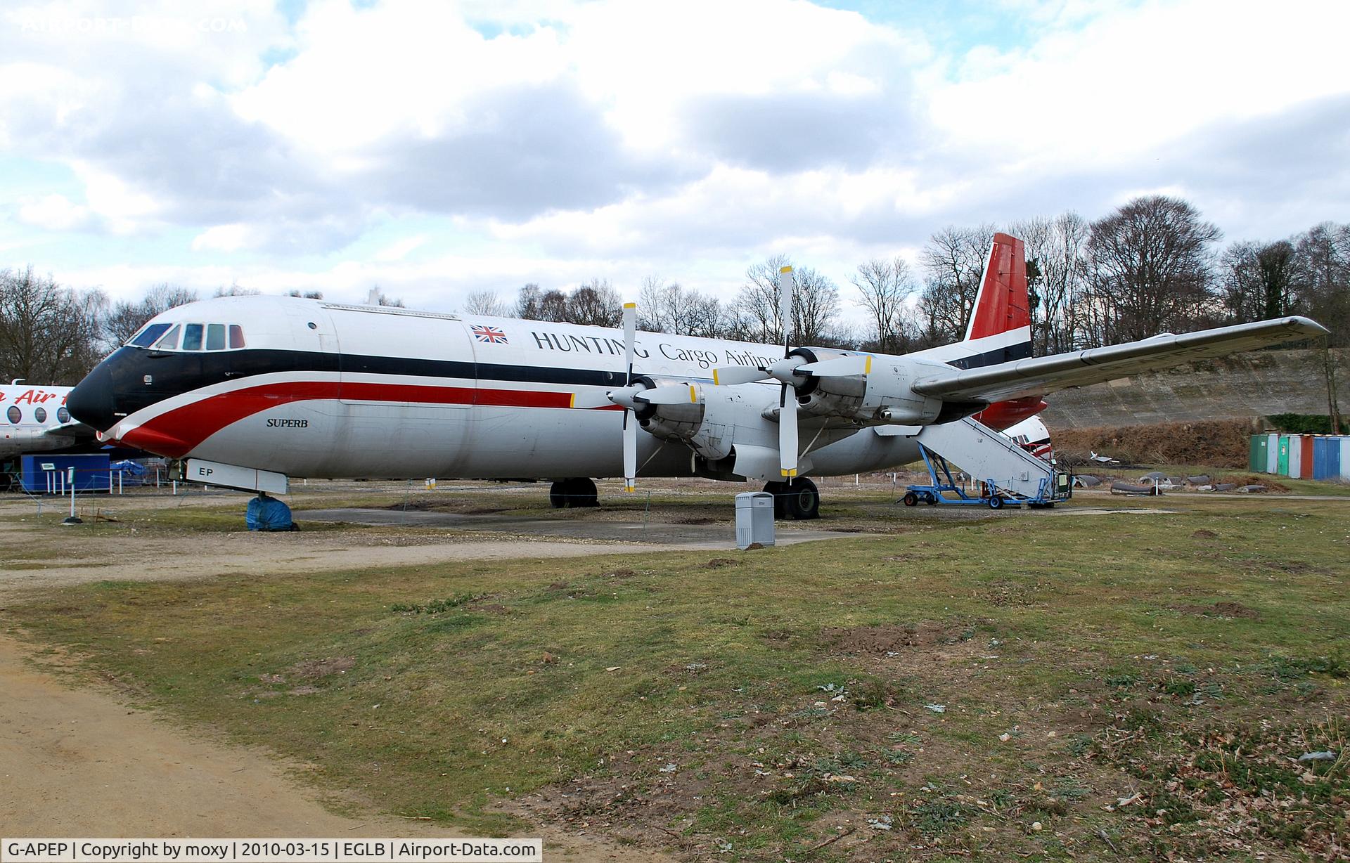 G-APEP, 1961 Vickers Vanguard 953 C/N 719, Vanguard freighter at Brooklands. Known as Merchantman in BEA service