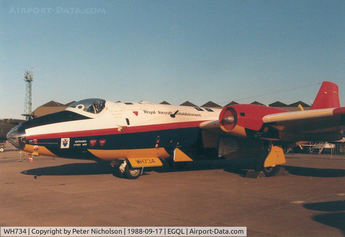 WH734, English Electric Canberra B(TT).2 C/N EEP71214, Royal Aircraft Establishment Canberra B.2 on display at the 1988 RAF Leuchars Airshow.