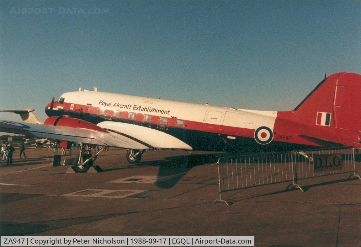 ZA947, 1943 Douglas C-47A-60-DL Dakota III C/N 10200, The Royal Aircraft Establishment at West Freugh's Dakota C.3 named Portpatrick Princess on display at the 1988 RAF Leuchars Airshow.