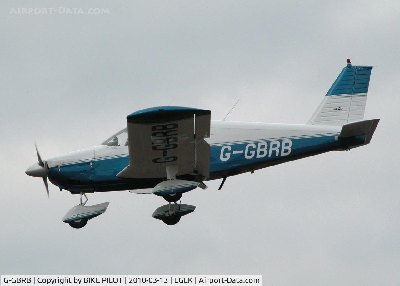 G-GBRB, 1965 Piper PA-28-180 Cherokee C/N 28-2583, RESIDENT CHEROKEE IN FINALS RWY 25. NOW CARRIES A SLIGHTLY DIFFERENT COLOR SCHEME FROM PREVIOUS PHOTOS