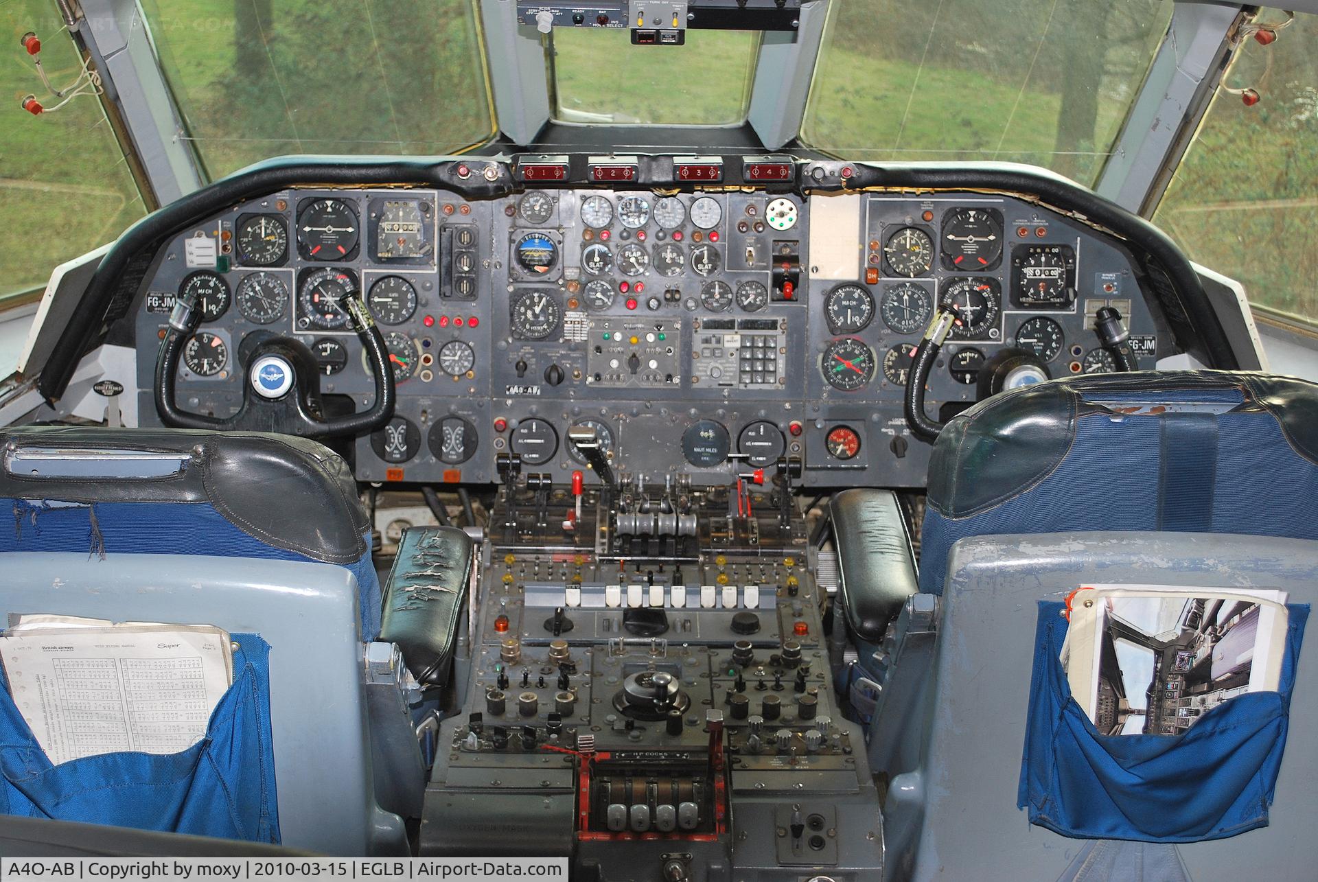 A4O-AB, 1963 Vickers VC10 Srs 1103 C/N 820, VC-10 cockpit Ex Oman Royal Flight at Brooklands