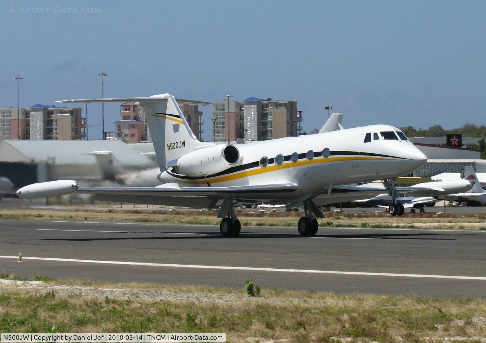N500JW, 1978 Grumman G-1159 Gulfstream II-TT C/N 234, N500JW departing TNCM nose gear up and the rest to go!!!!!