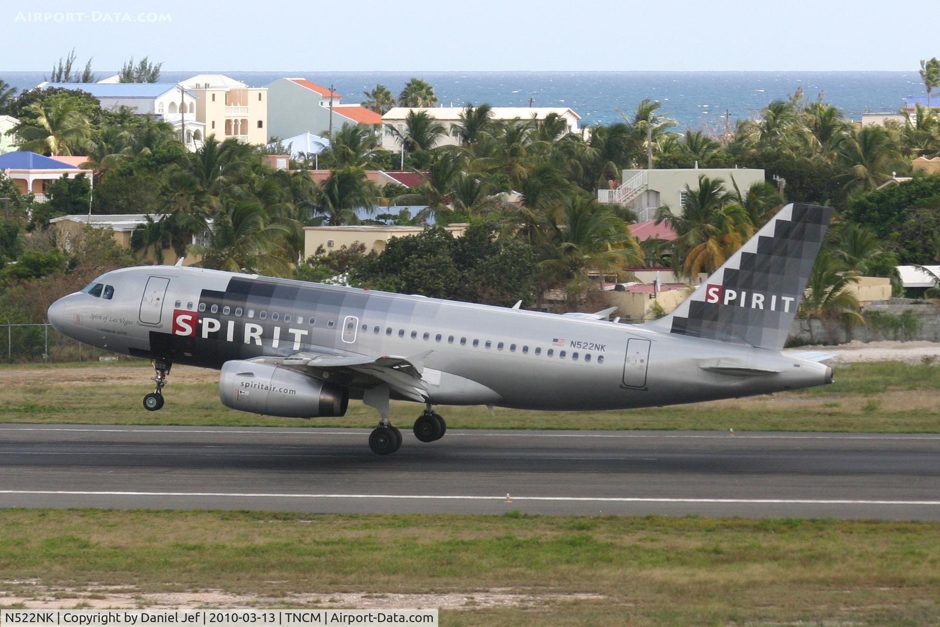 N522NK, 2006 Airbus A319-132 C/N 2893, Spirit wings landing at TNCM