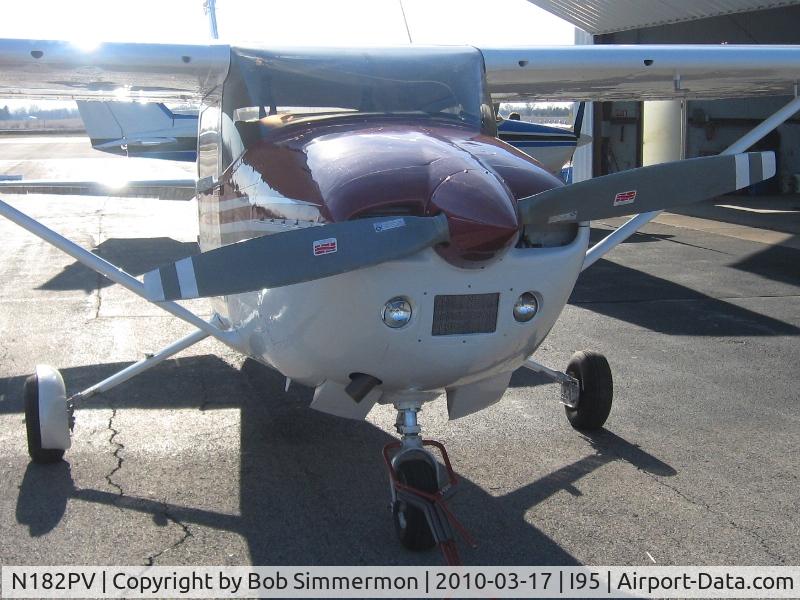 N182PV, 1975 Cessna 182P Skylane C/N 18263869, Nice Skylane getting annual inspection at Kenton, Ohio.