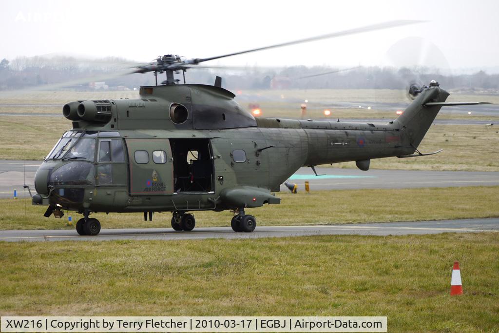 XW216, 1971 Westland Puma HC.1 C/N 1129, SA330 Puma taxies in for re-fuel at Gloucestershire (Staverton) Airport
